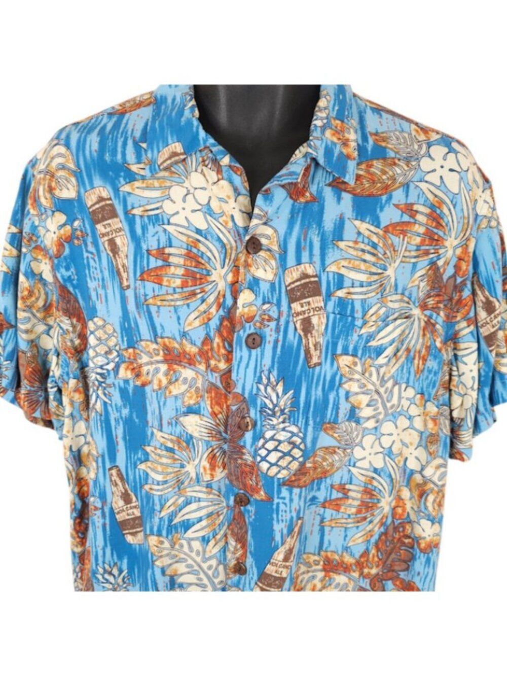 Hawaiian Beer Shirt Mens Size Medium Blue Volcano Ale All Over Print